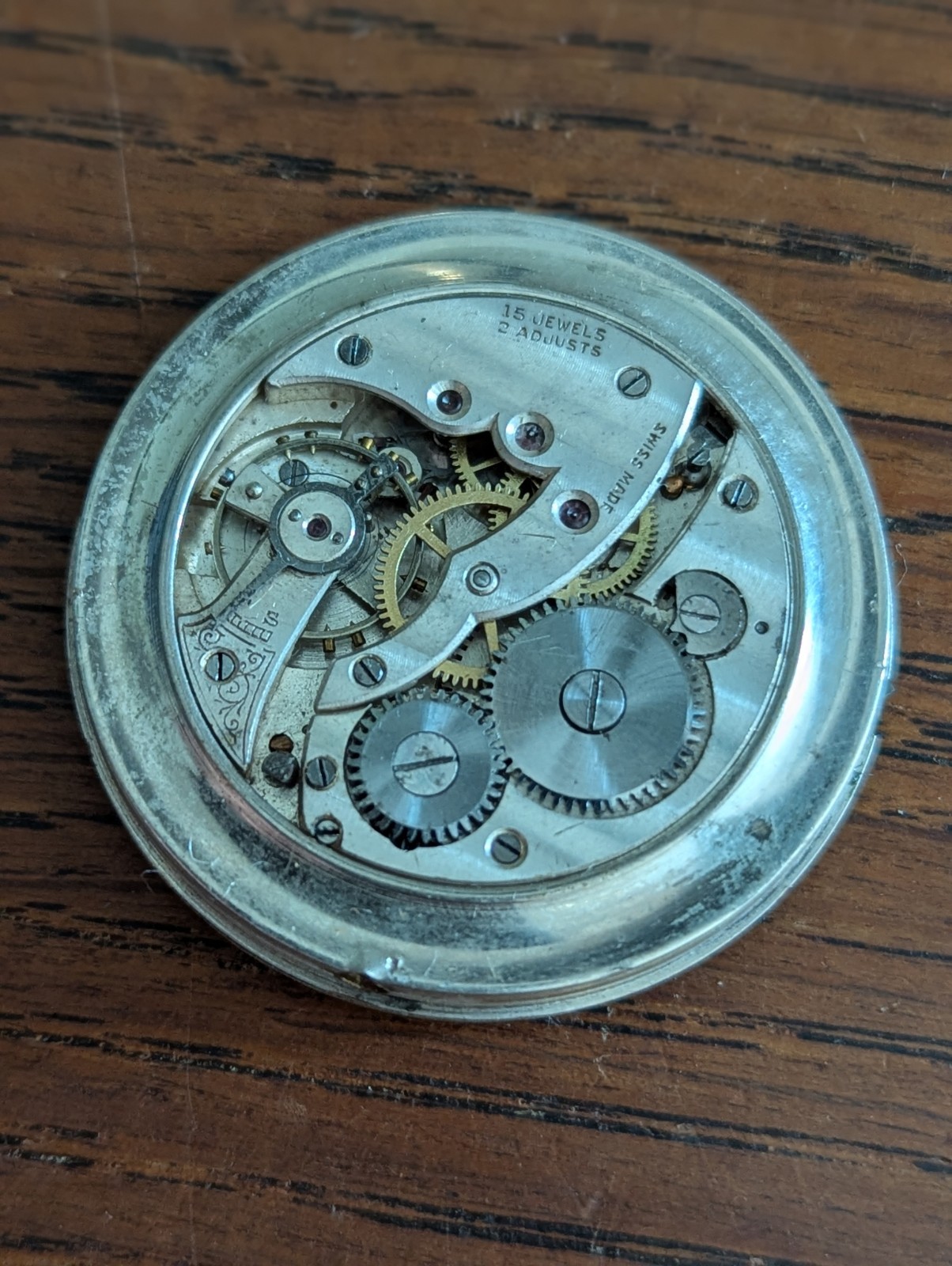 Swiss 15 Jewels Pocket Watch Movement / Dial for Restoration, Good Balance #S738