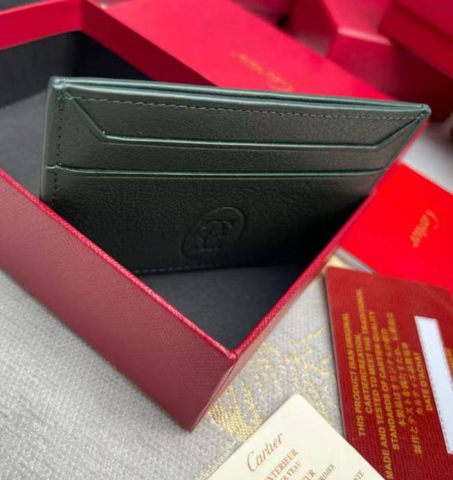 Cartier Must de Cartier Green Leather Double Card Holder Wallet NIB New Box