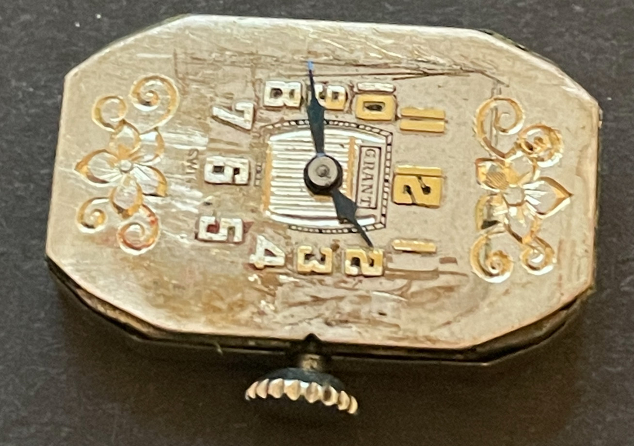 Vintage Grant Watch Movement Parts/Repair Art Deco Dial Hands 7j Swiss