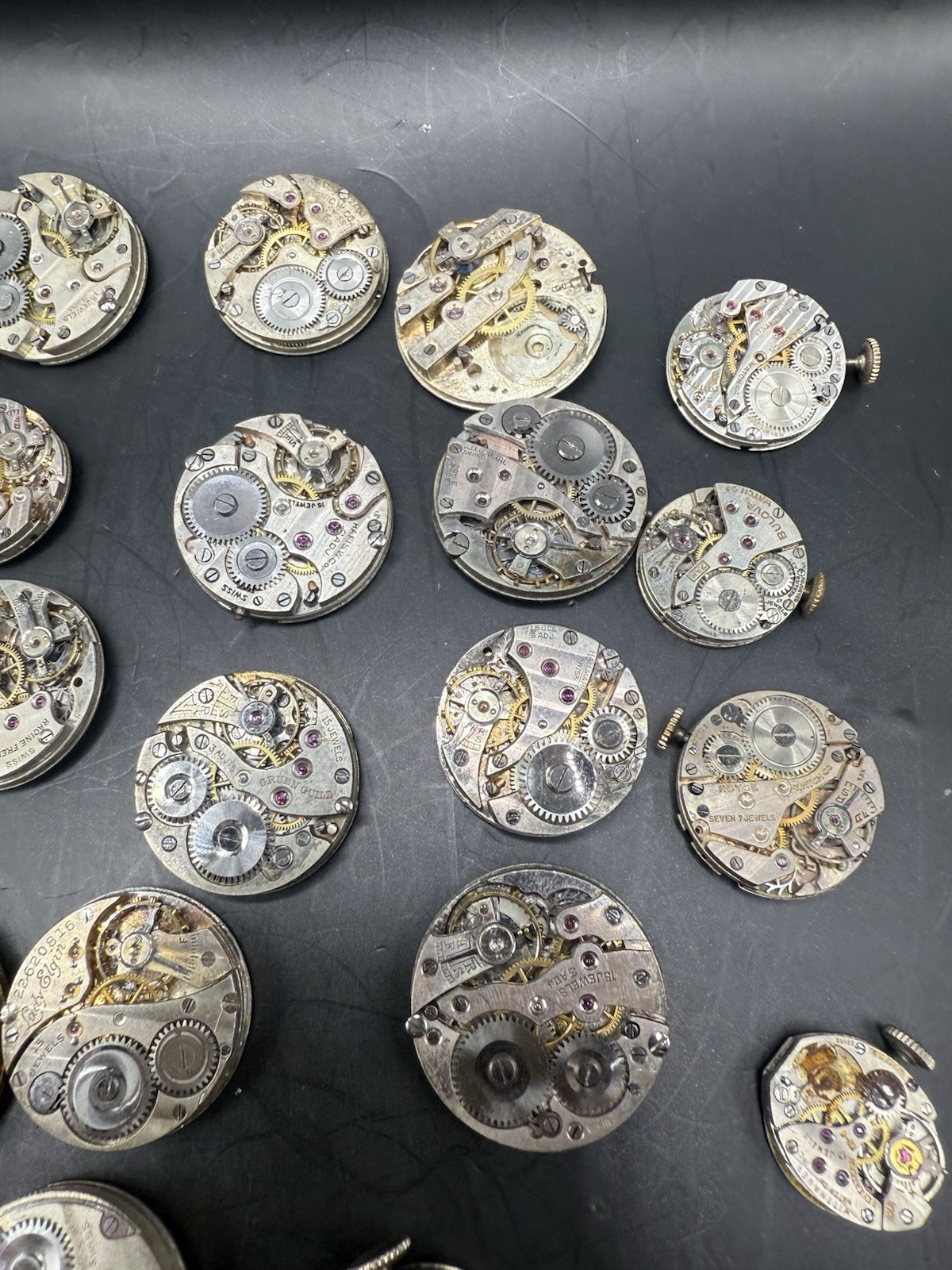 LOT of 36 Vintage Ladies Watch Movements & Dials For Parts/Repair Various Brands