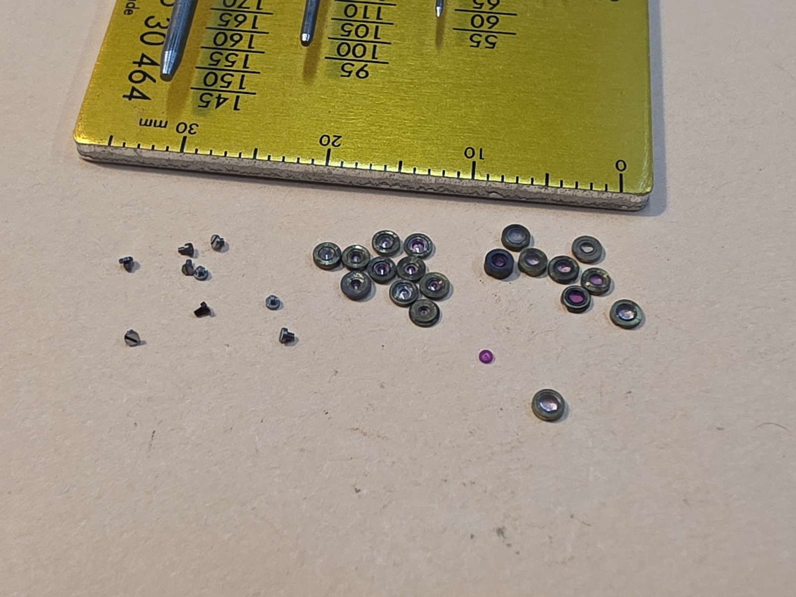 Lot Of NOS Elgin Mixed 0s-3/0, & 4/0 Pocket Watch Hole & Cap Jewels, Screws