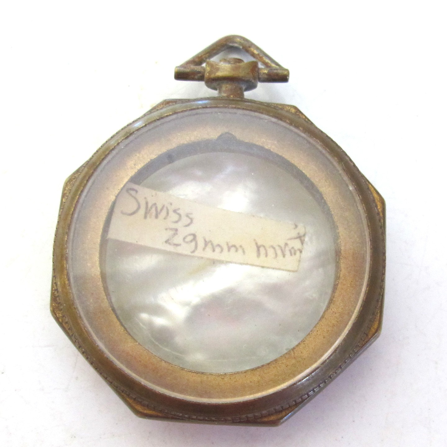 Antique OCTAGONAL Open Face Pocket Watch Case with MOTHER OF PEARL Back – 29 mm