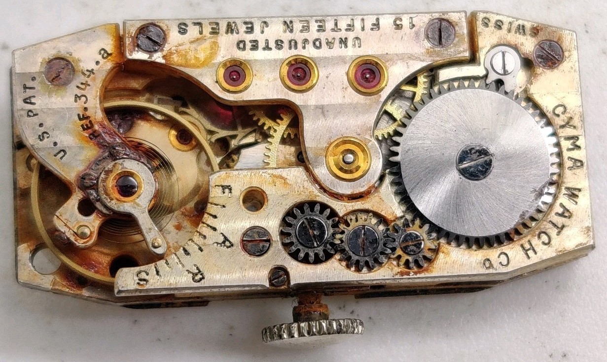 Vintage Cyma Tavannes Cal. 344.a 15 jewel watch movement Runs For Repair