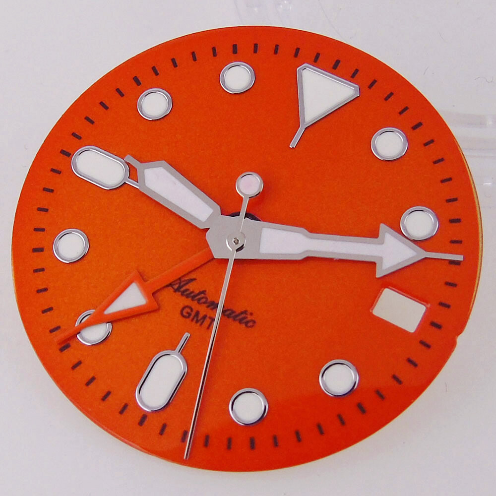 29MM Black/Orange scale Dial luminous Hands Fit NH34 GMT Automatic Date Window