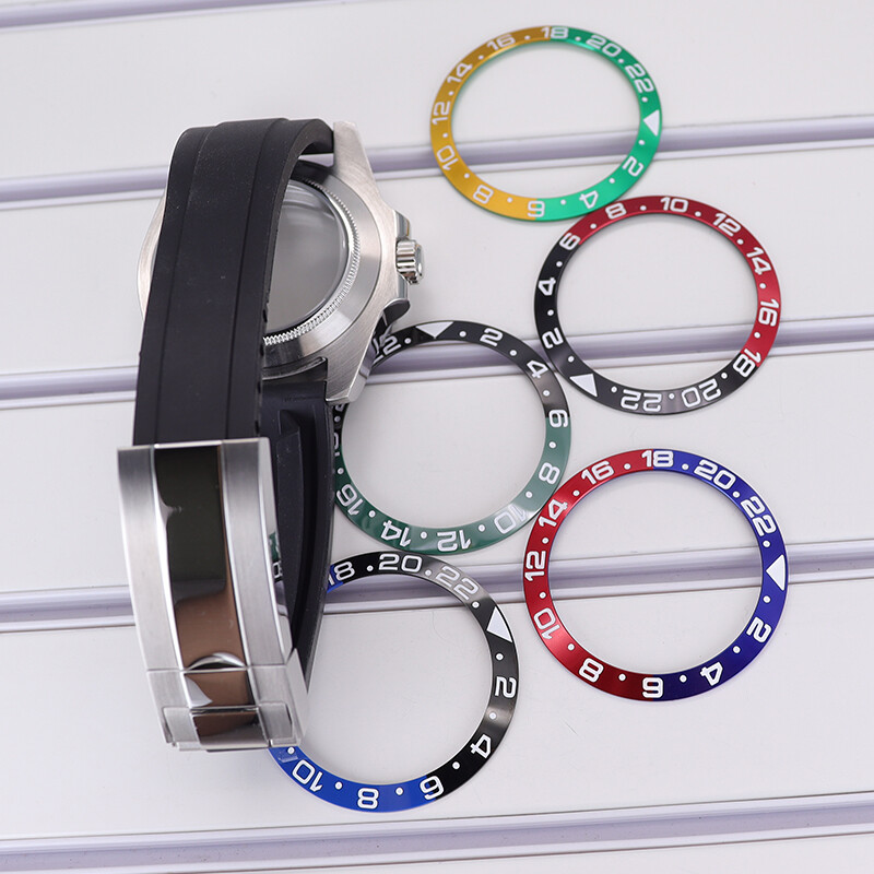 40mm Watch Case+Rubber Strap GMT one-way 120 turn Ceramic Bezel For Nh35 nh36/38
