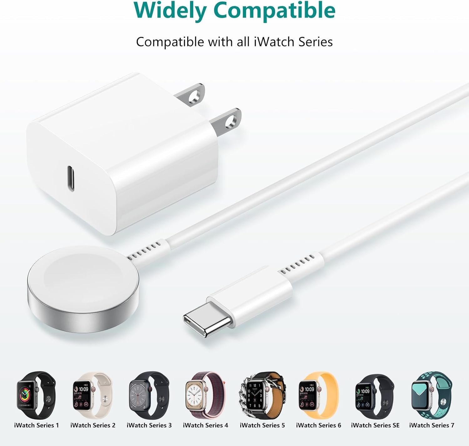 Magnetic Fast Charger for Apple Watch USB C Cable 6ft with Charger Block