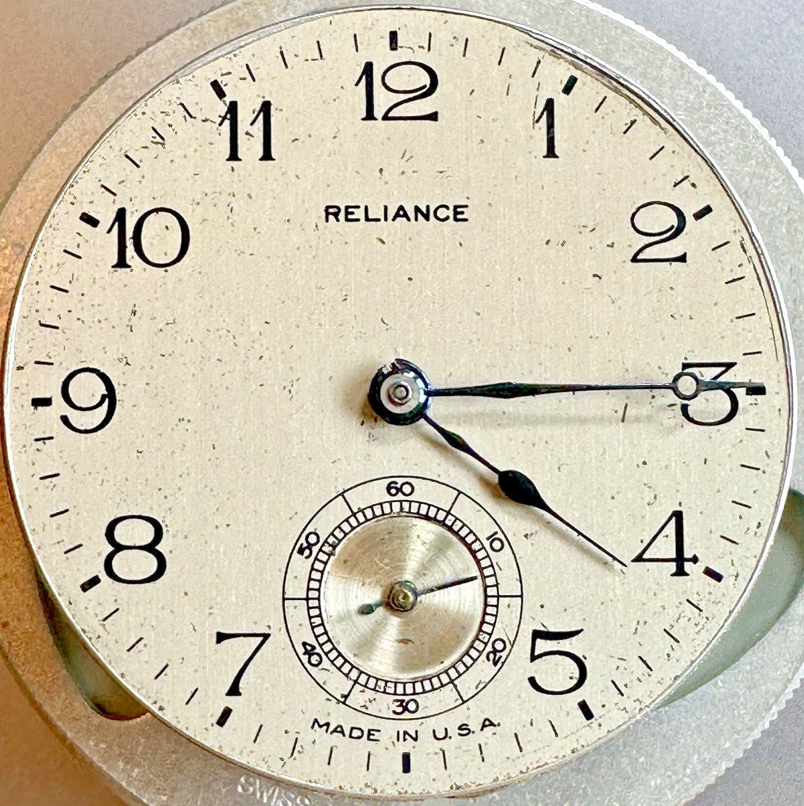 * 1893 16S INGERSOLL RELIANCE 7J Pocket Watch Movement RUNS M98