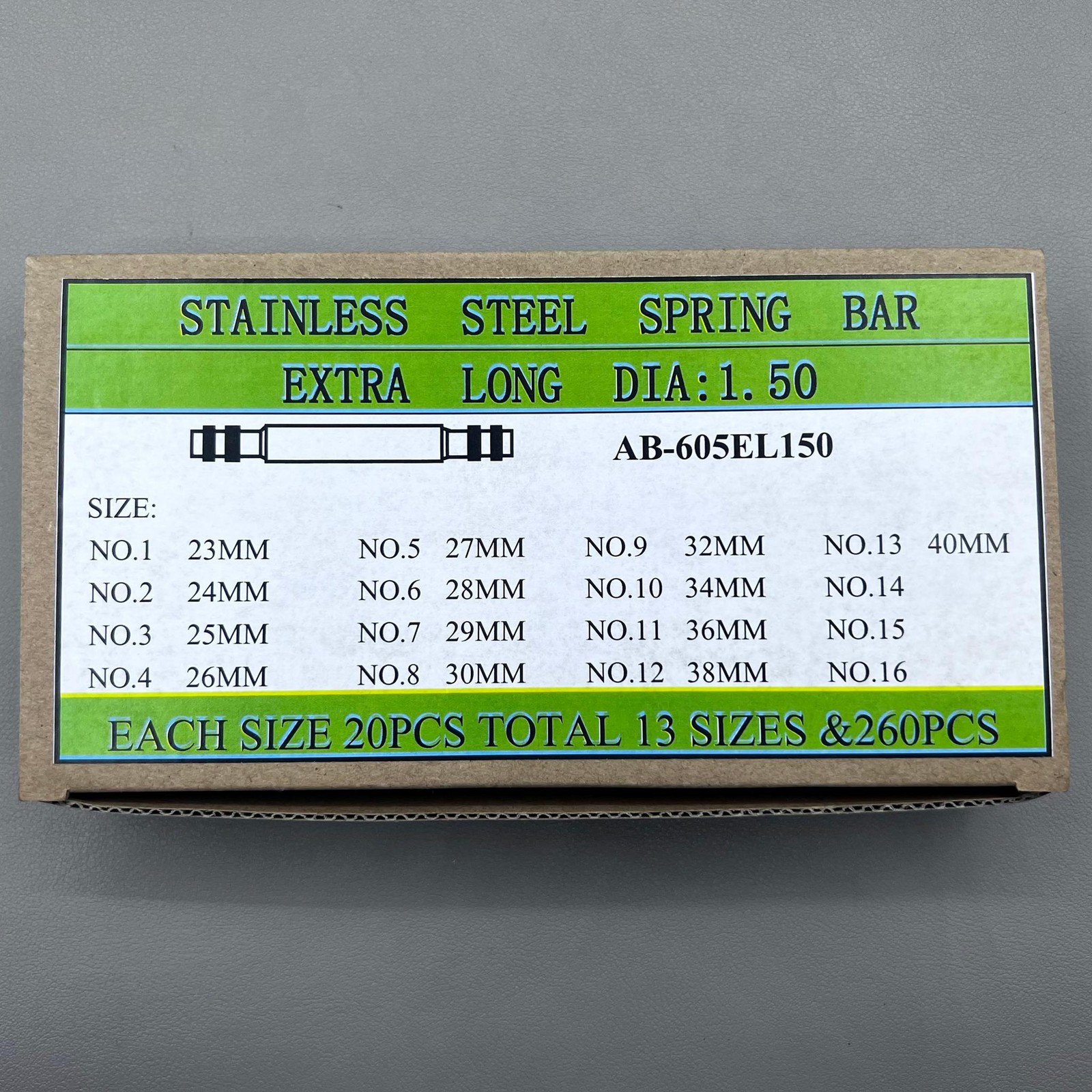 260 PIECES in Total 1.5mm Thick Extra Long Double Shoulder Spring Bar 23mm-40mm
