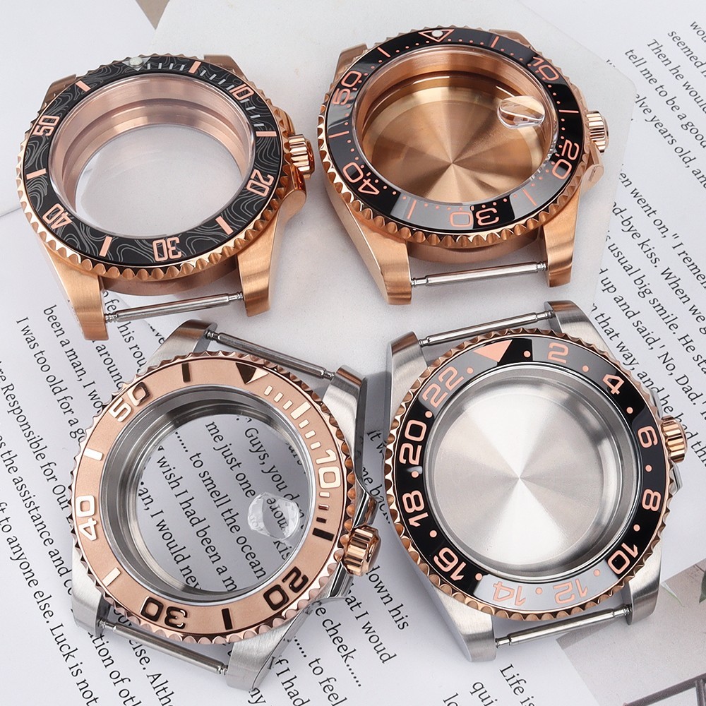 Sapphire GMT Watch Case 40mm Two Tone Rose Gold Steel For Seiko NH35 Miyota 8215