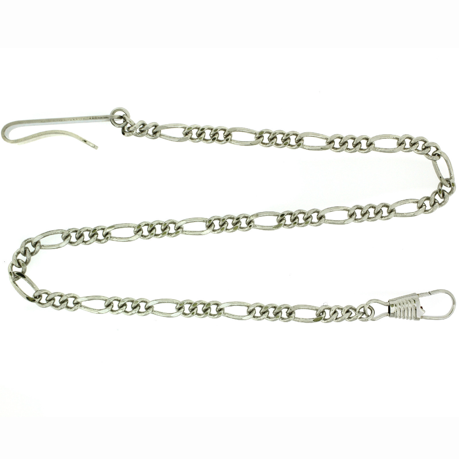 Pocket Watch Chain Fob Clip Figaro Link Design Silver-Tone 14″