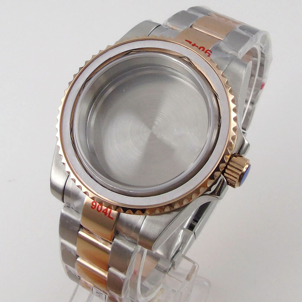 Two Tone Rose Gold Coated 40mm Watch Case For NH35 NH36 MIYOTA Sapphire Glass