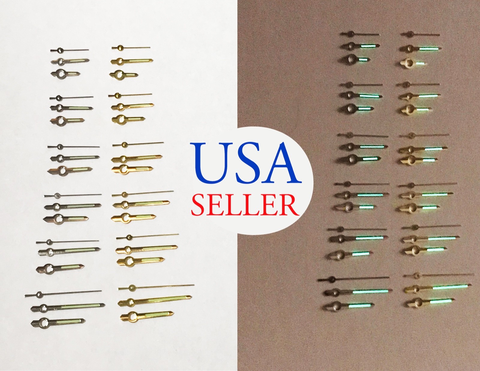 New 1 set Hour Minute Second Hands Watch Gold & Silver Green Lume 120/70/20