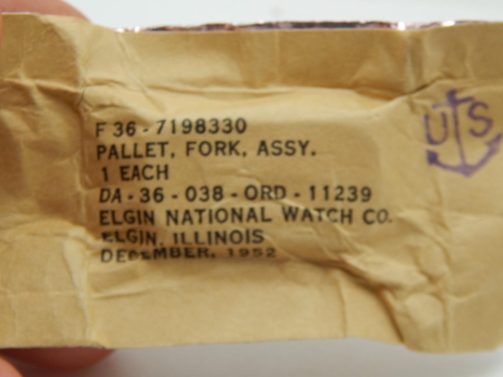 Quantity 1 Elgin watch pallet fork New Old Stock Military WWII Korean War Era