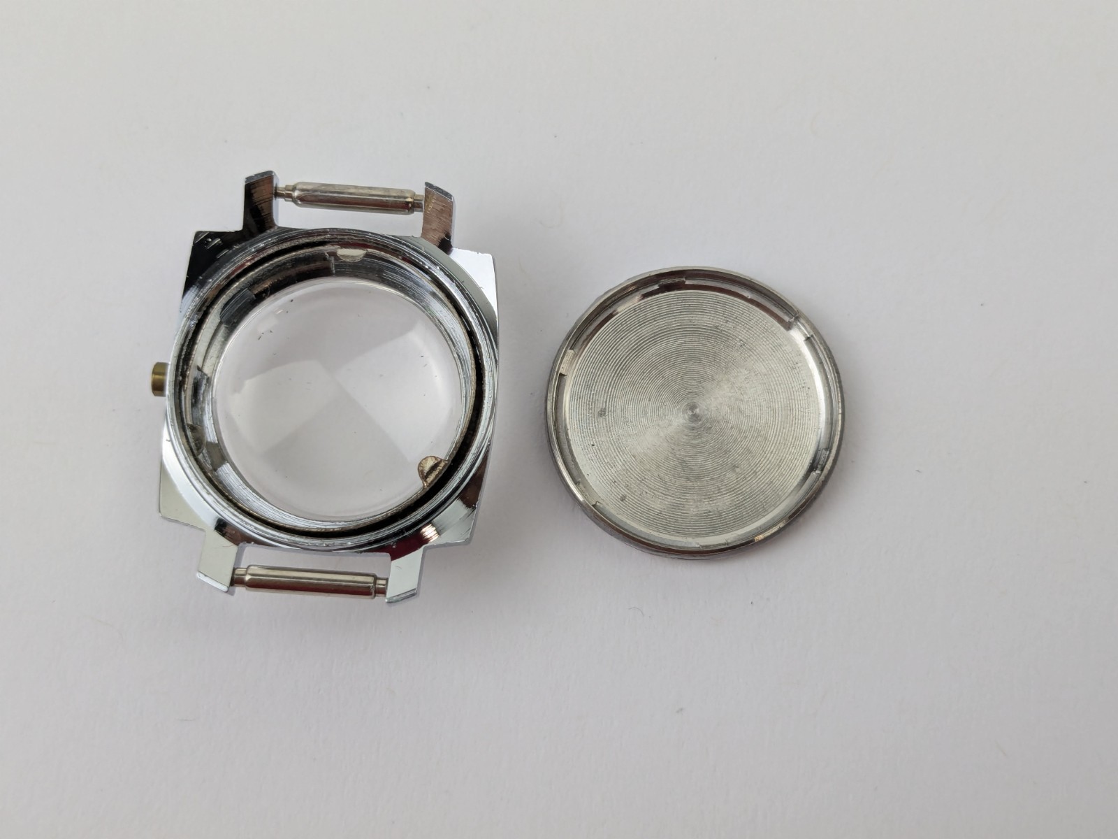 Vintage NOS 70’s Ladies Watch Case & Crystal 22mm Square Silver Tone Screwback