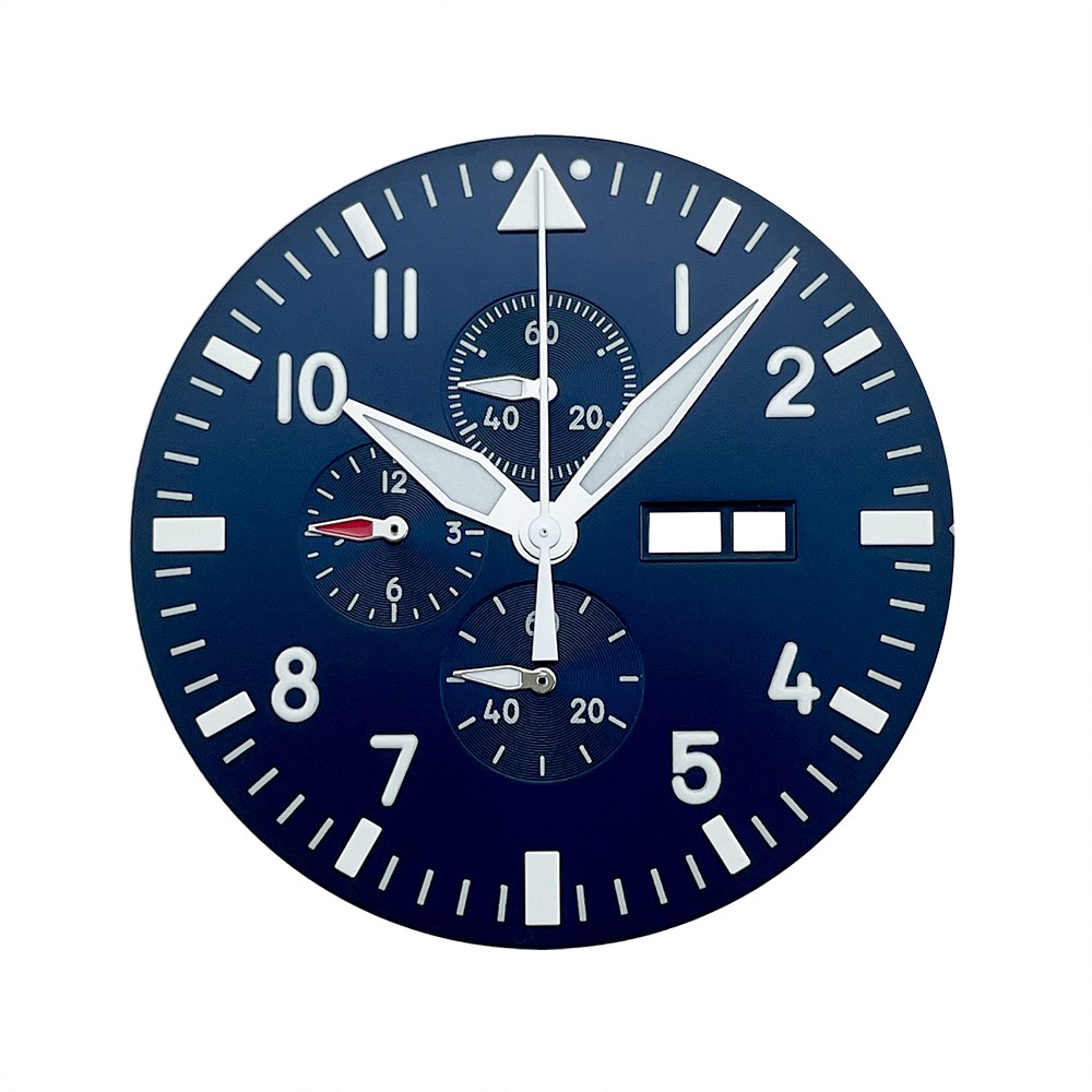 37.7mm Premium Blue Dial with Hands for Miyota 0S00 Chronograph Pilot Watch