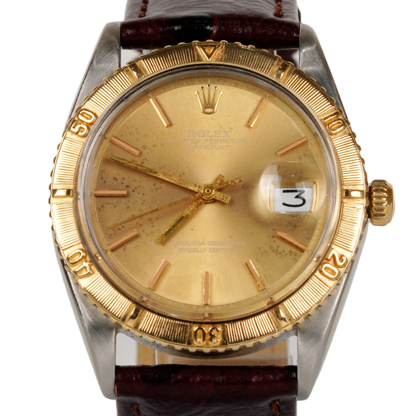 Vintage Rolex Datejust Turn-O-Graph 1625 Mens 2tone Watch with Rare Ghost Dial