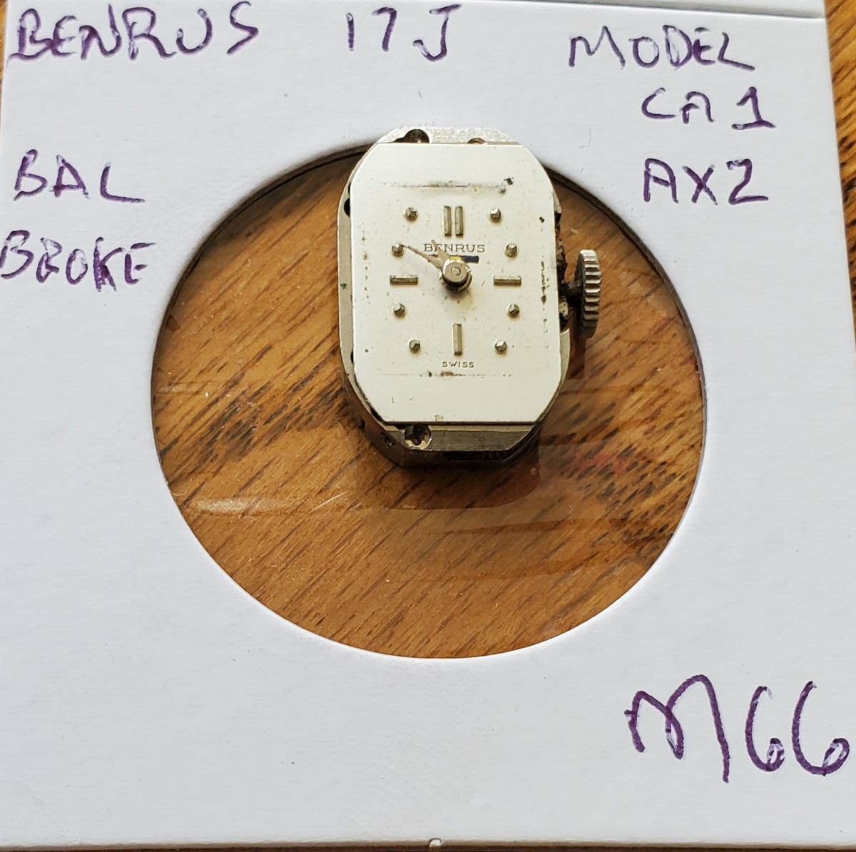 LADIES BENRUS 17J MODEL CA1 AXZ WRIST WATCH MOVEMENT #M66