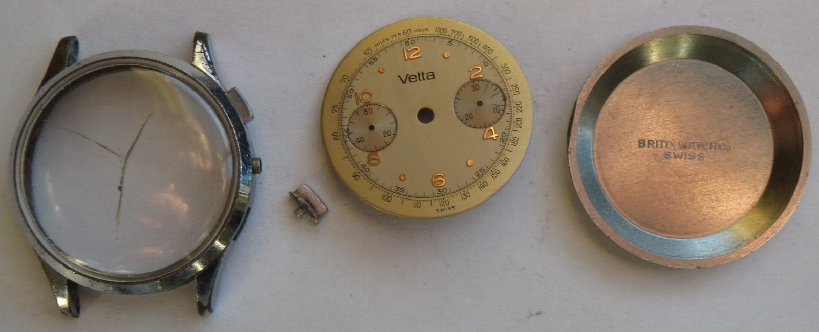 Vetta chronograph mens wristwatch nickel chromiun case dial & pushers 34,5 mm.
