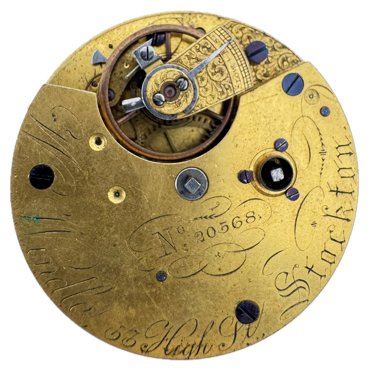 Antique 39.5mm W. Windle Stockton England Pocket Watch Movement Key Wind Fusee
