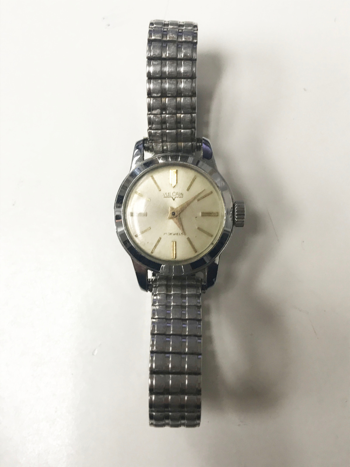 Vulcain 17 Jewel Silver White Dial Silver Stretch Expandable Band Watch
