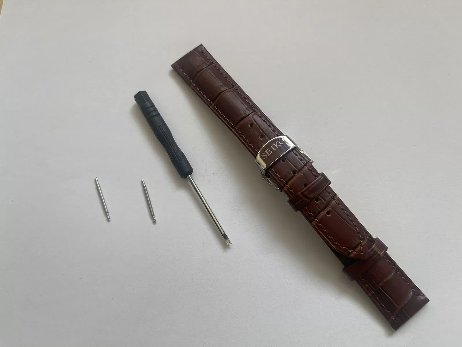 Seiko 20mm Brown Croc Leather Strap with stainless steel Butterfly Deployment