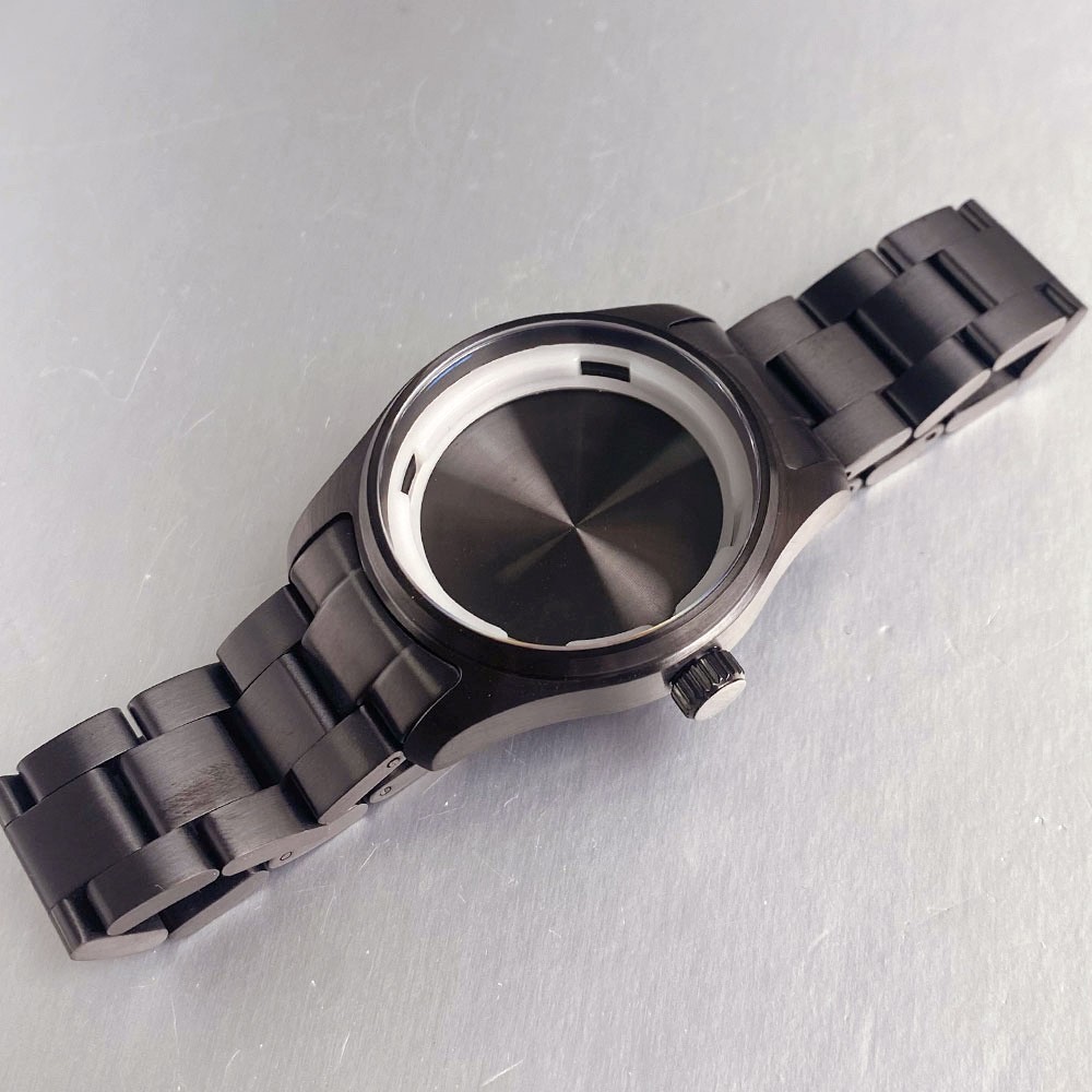 39mm Black PVD Sapphire Glass Watch Case Bracelet Fit NH34 NH35 NH36 ETA 2824