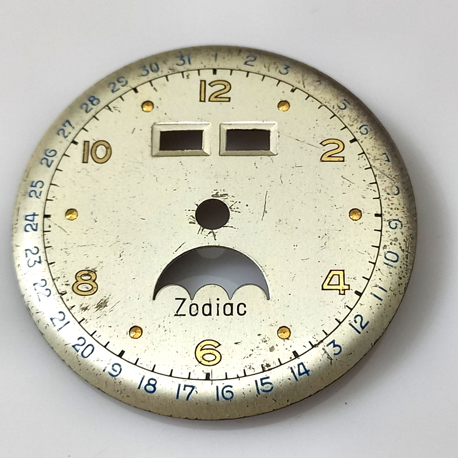 Vintage Zodiac Triple Date Moonphase Watch Dial – Caliber 12S – 29.3mm – Parts
