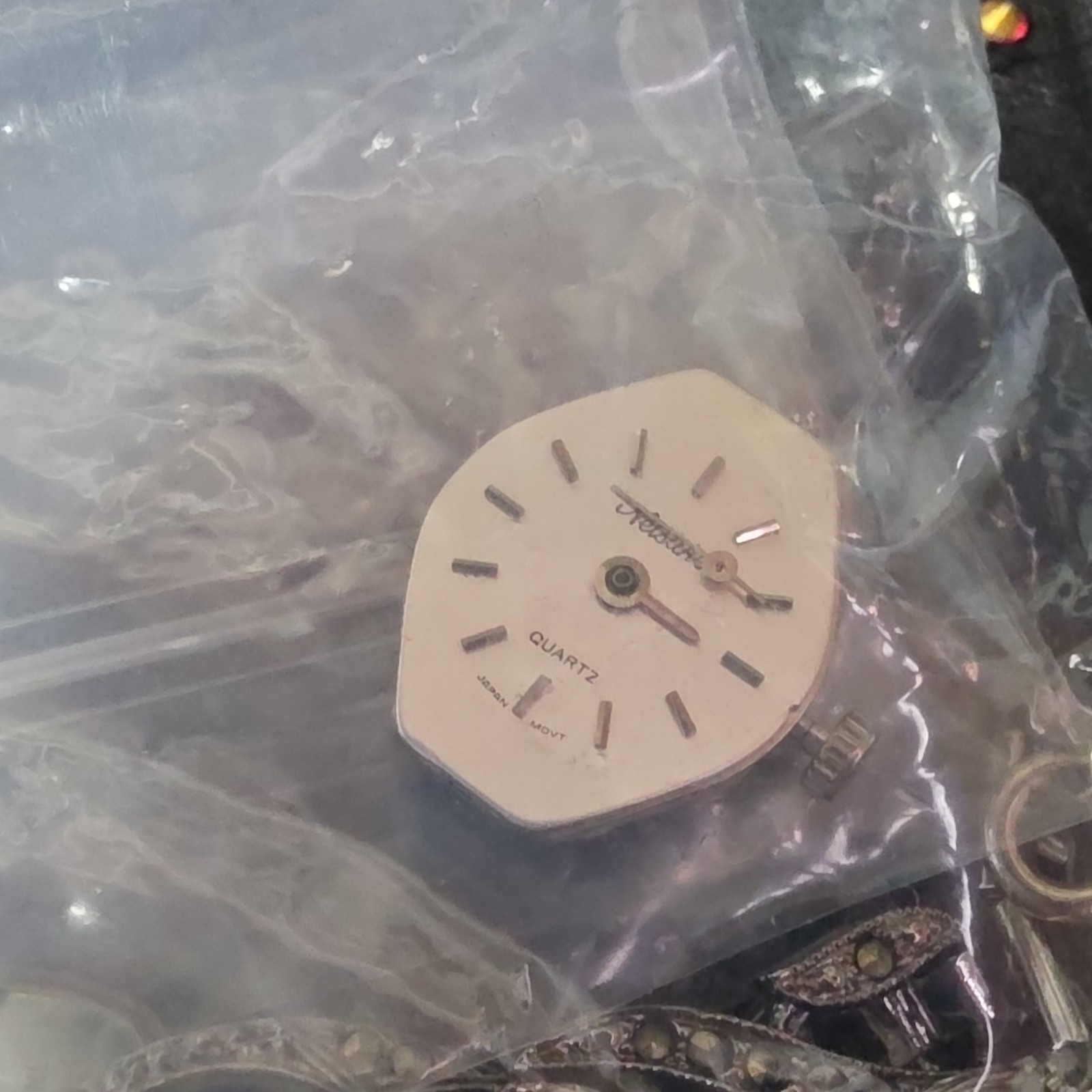 White Octagon Quartz Watch Dial w/ Hands & Crown, Japan Movt, Non-Numeric Marks