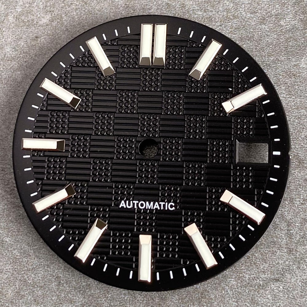 28.5mm Black White Blue Texture Luminous Watch Dial For NH35 NH36 Movement