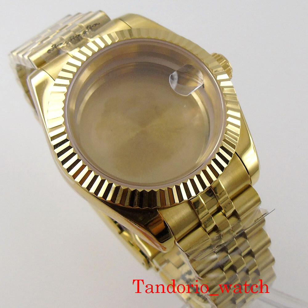 39mm Luxury Yellow Gold Watch Case Strap For NH35A NH36 MIYOTA 8215 Movement