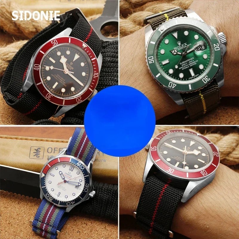 60s French Troops Parachute Bag Elastic Watch Strap 20mm 22mm Nylon Watchbands