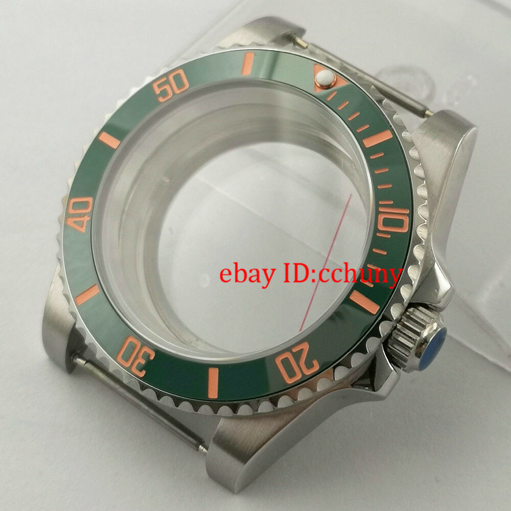 40mm Sapphire Watch Case Green ceramics Bezel Pink Number Fit NH35 NH36 Movement