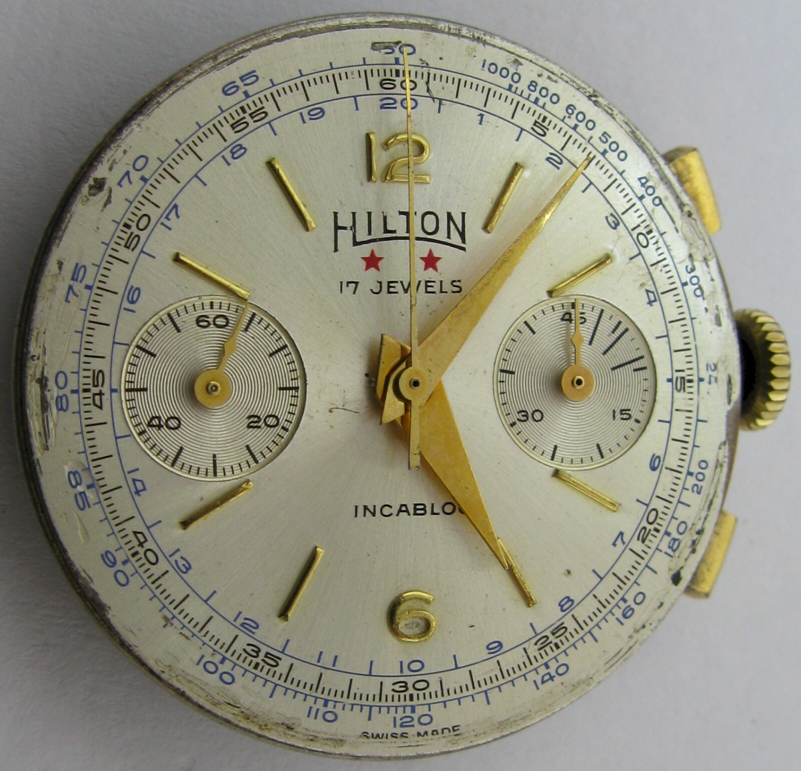 Watch Landeron 248 movement 2 registers Hilton for parts