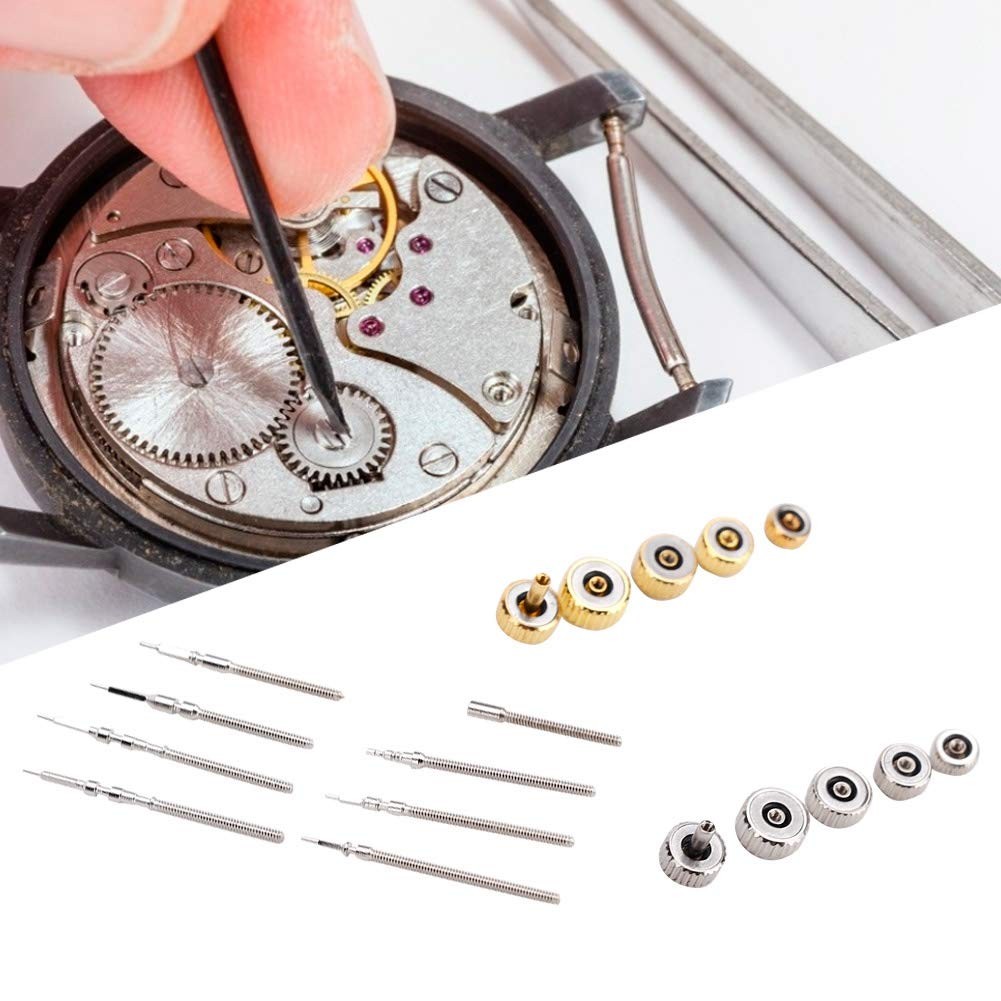 Watch Crown and Stem Set, Stainless Steel Watch Crown Spring Spare Parts Assorte