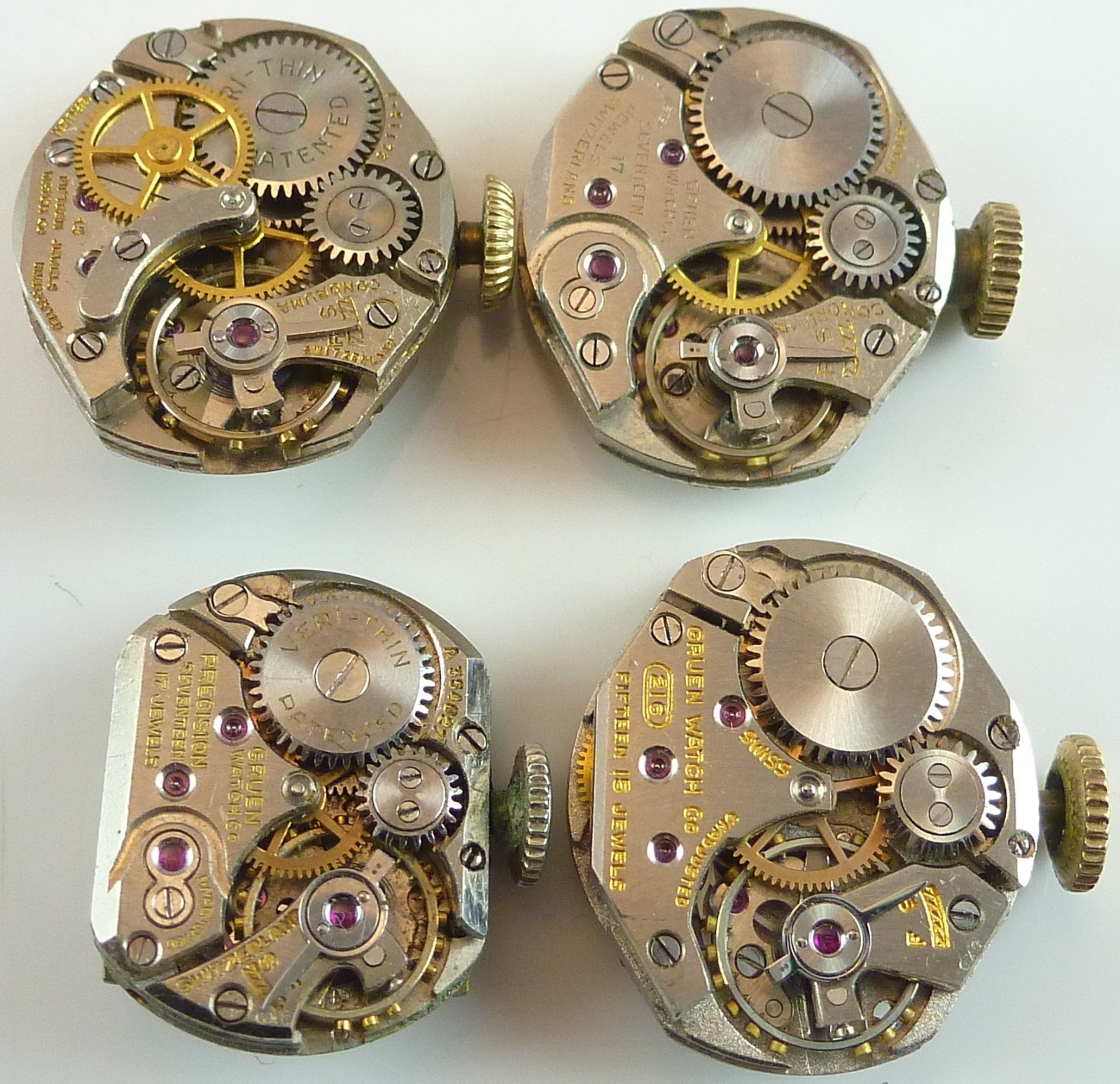 Lot of 4 Lady’s Gruen Wristwatch Movements – Parts / Repair