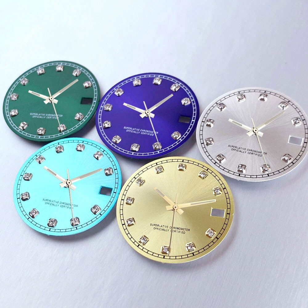 28.5mm Mod Sterile Watch Dial Fit NH35 Sunburst Blue Green Silver Diamond Index