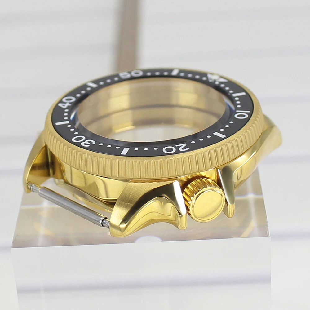38mm Turtle SKX013 Gold Watch Case Part Sapphire Glass For Seiko Nh35/36Movement