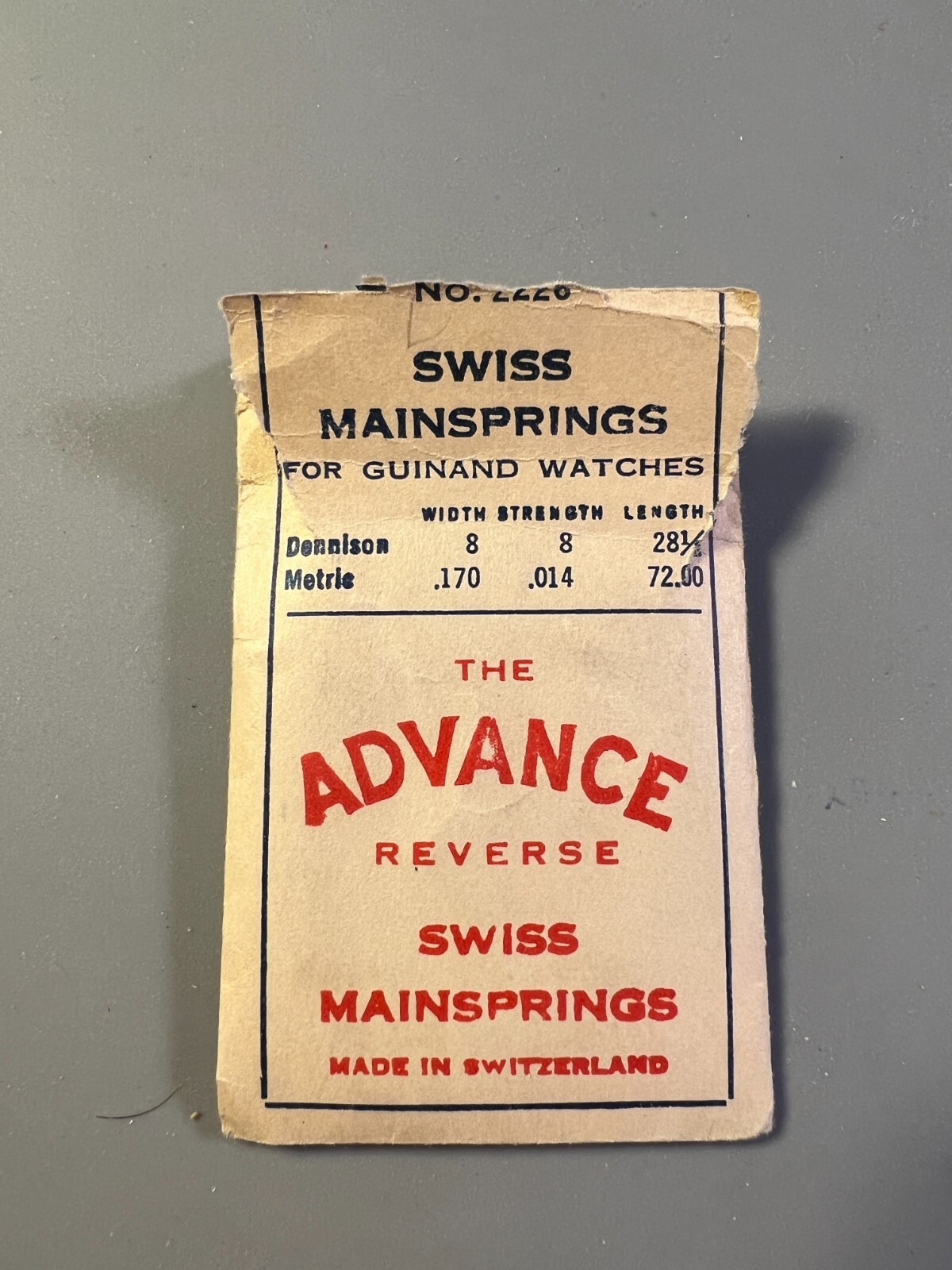 The Advance Reverse Swiss Mainspring NOS .170 x .014 x 72.00