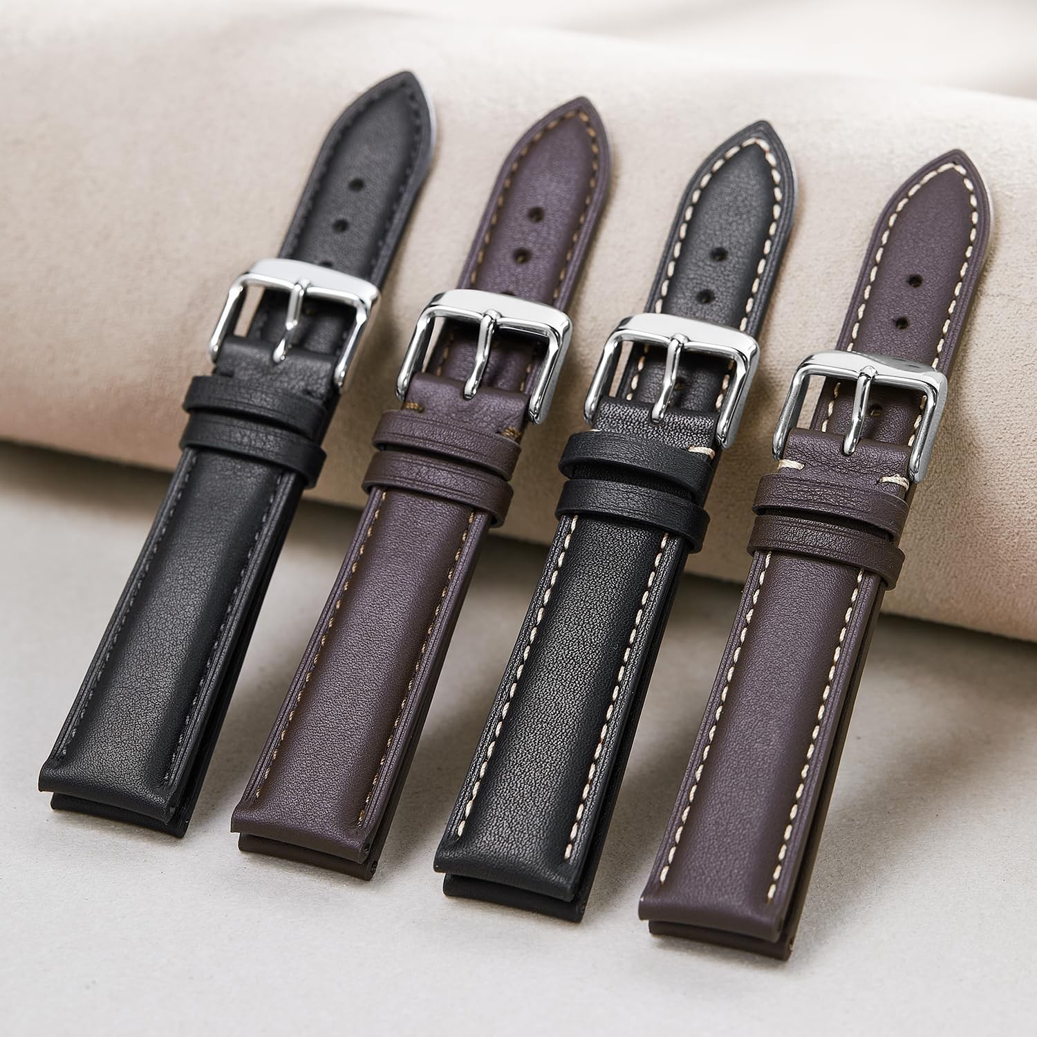 Leather Watch Band for Men and Women, Quick Release Watch Strap, Black Replac…