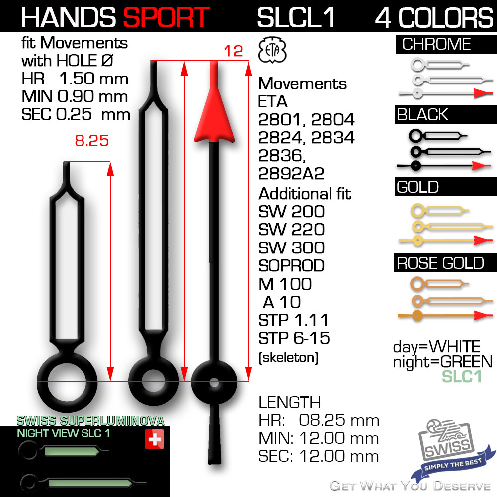 HANDS SET FOR MOVEMENT ETA 2801 2804 2824 2834 2836 SW200 SW220 – Ref SPORT SLC1