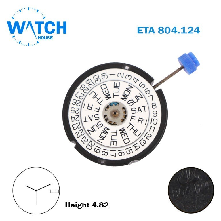 ETA 804.124 Swiss Made Movement-Height:4.82mm-3 Hands-White Day/Date At 3.