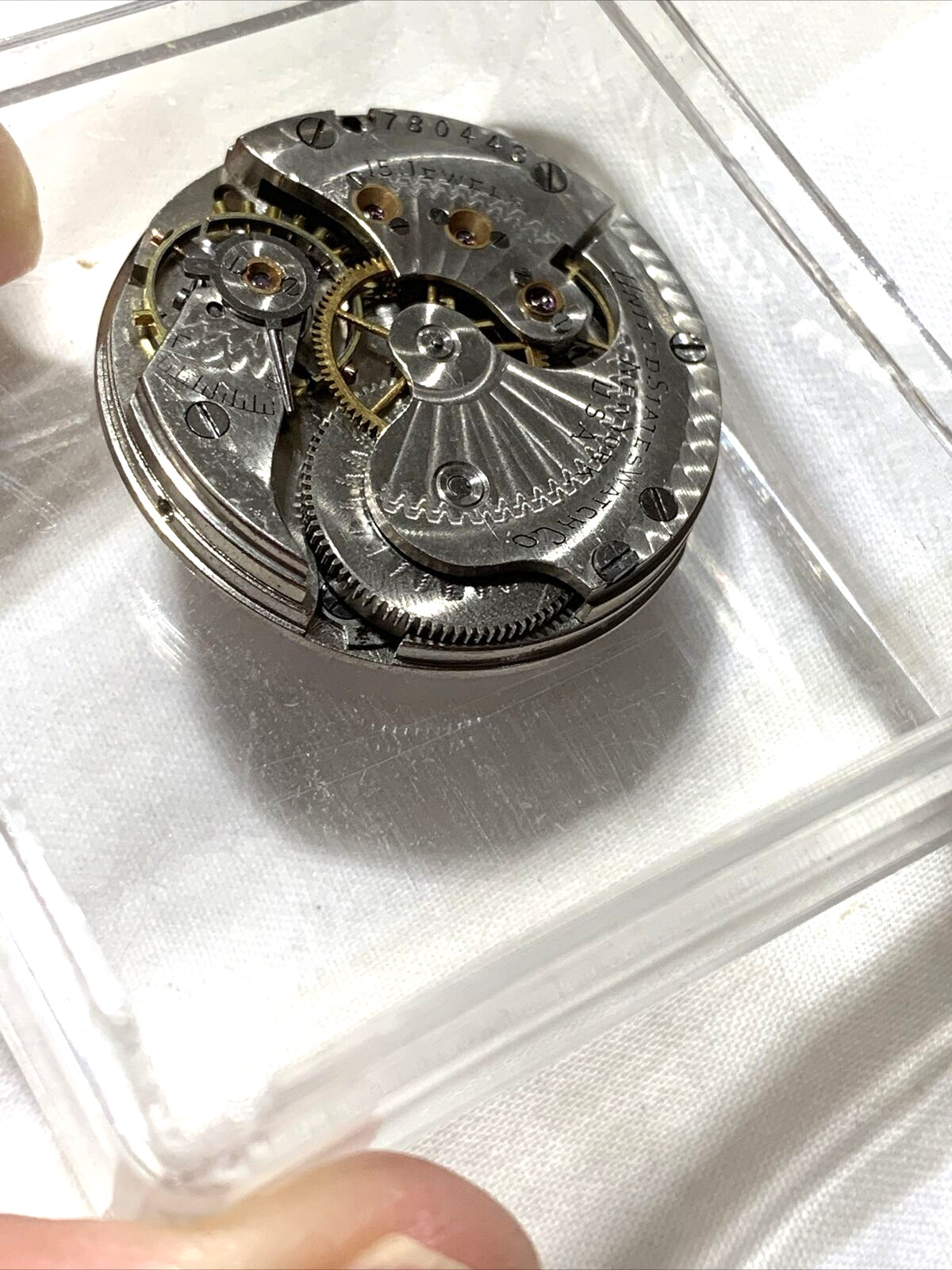 United State Watch Co. New York Pocket Watch Movement White Dial Gold Hands 0