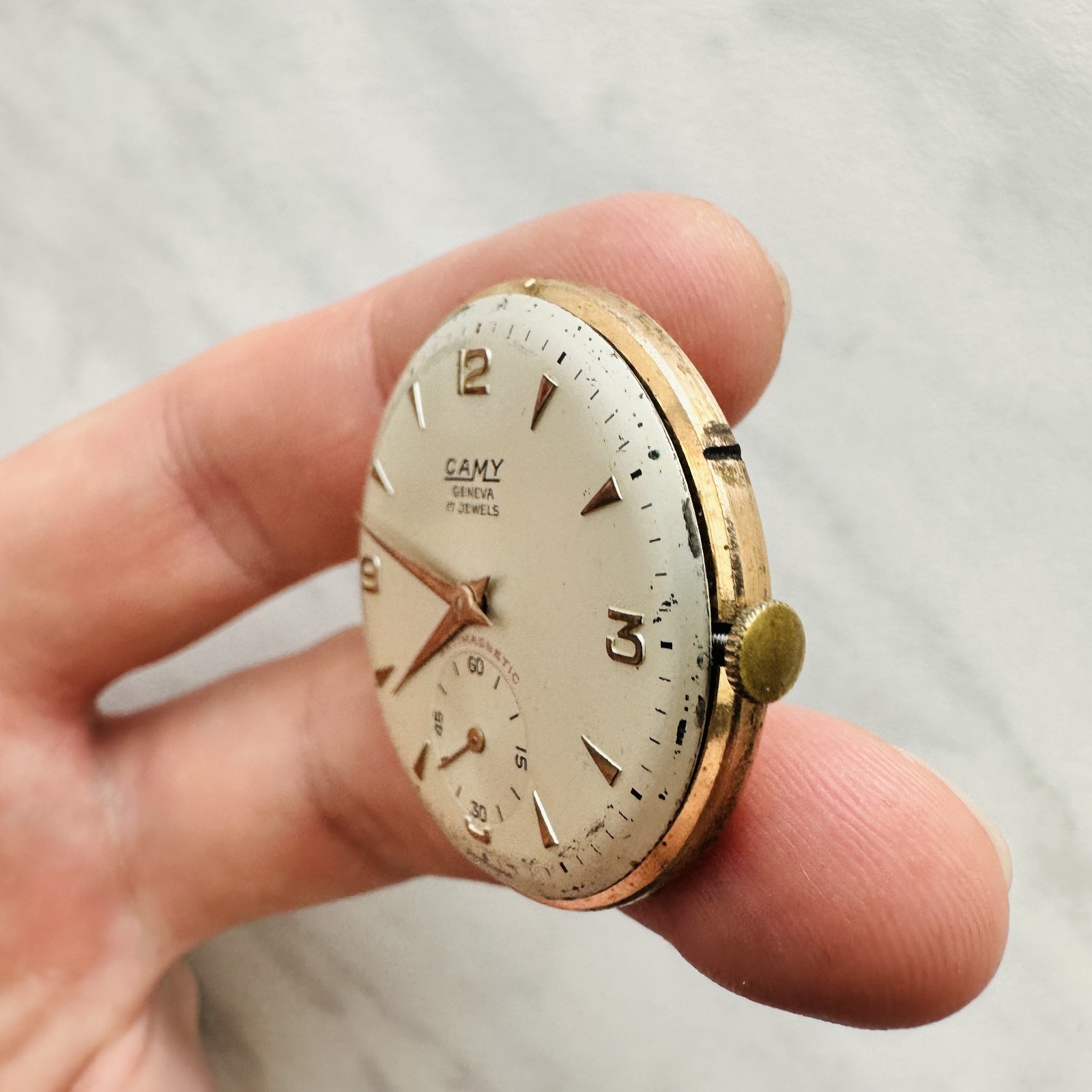 CAMY GENEVA Movement +Dial Repair vtg Swiss Watch Mechanism Classic 17 jewels