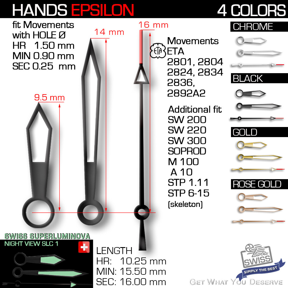HANDS SET FOR MOVEMENT ETA 2801 2804 2824 2834 2836 SW200 SW220 Ref EPSILON