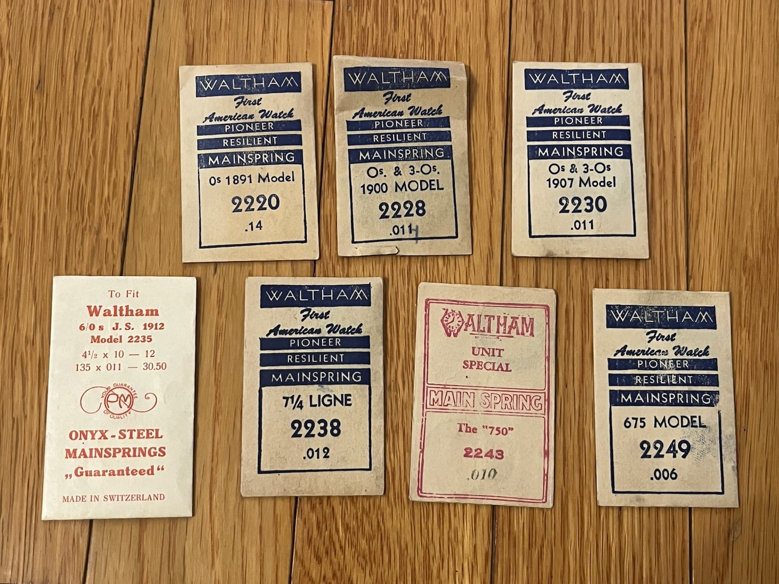 7X WALTHAM MAINSPRINGS 2220 2228 2230 2235 2238 2243 2249. 1891,1900,1907,675+