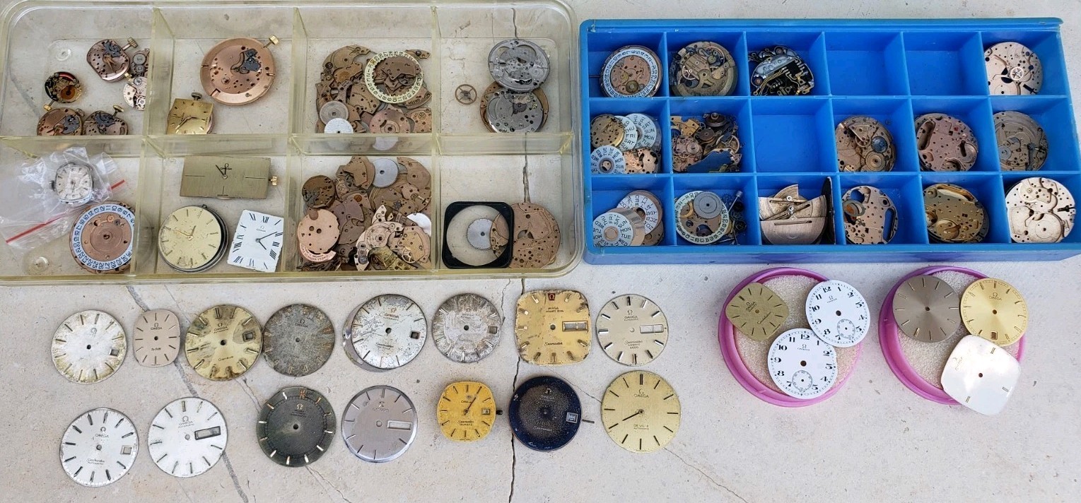 Huge Lot Of Omega Watch Movements & Dials & Parts