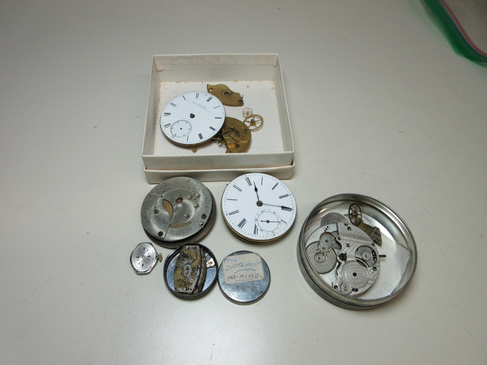 VTG LOT POCKET WATCH WRIST WATCHS MOVEMENTS PAUL DITISHEIM WATCHMAKER PARTS #140