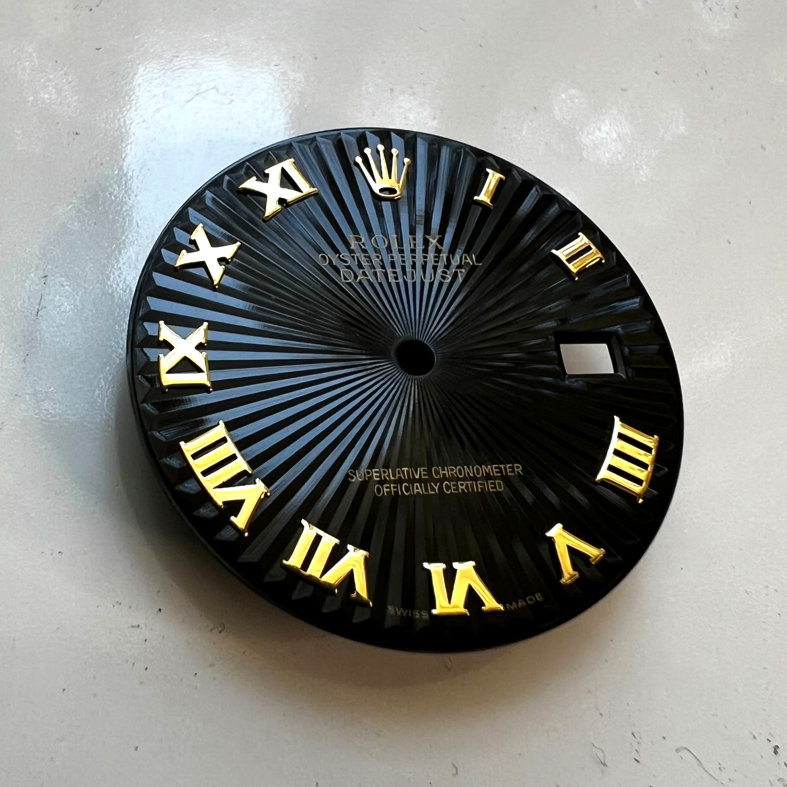 Genuine Rolex Datejust 36 Black Sunray Dial with Yellow Gold Roman Numbers