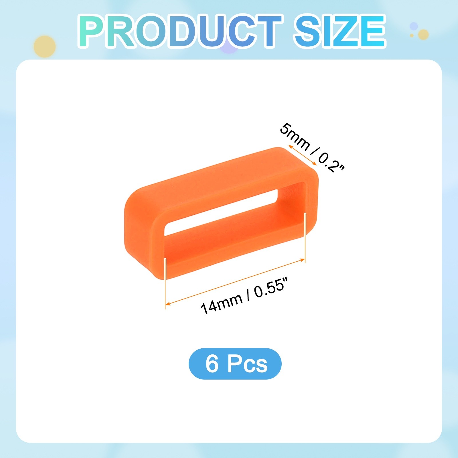 6pcs 14mm Silicone Watch Bands, Strap Clasp, Orange