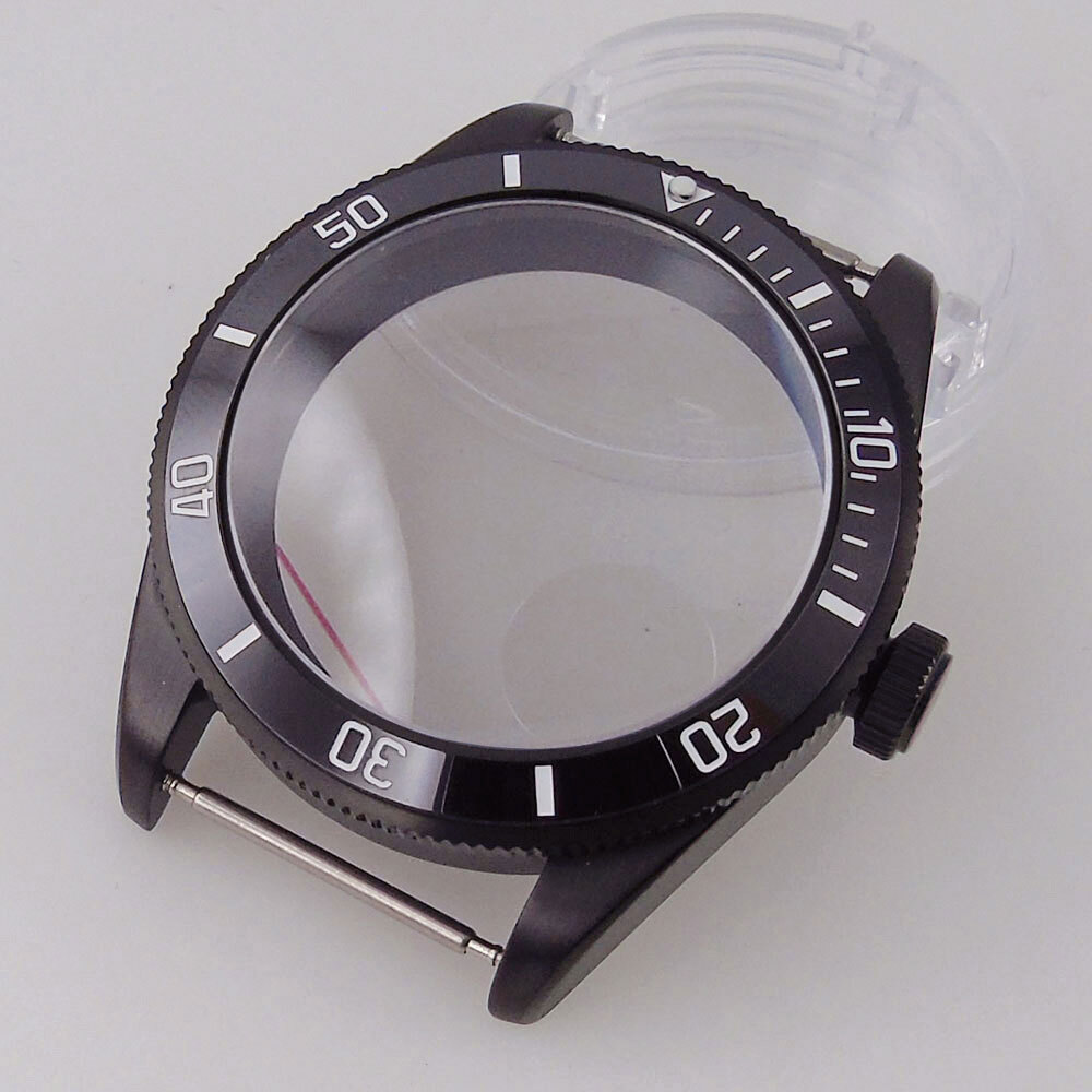 39mm Black PVD Sterile Men Watch Case Domed Sapphire Glass Fit Auto NH35A PT5000